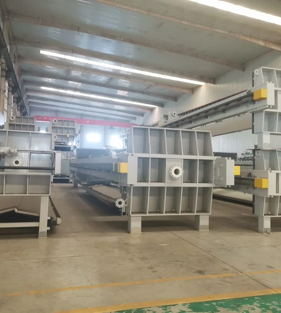 Britop factory workshop: chamber filter press machines in assembly hall