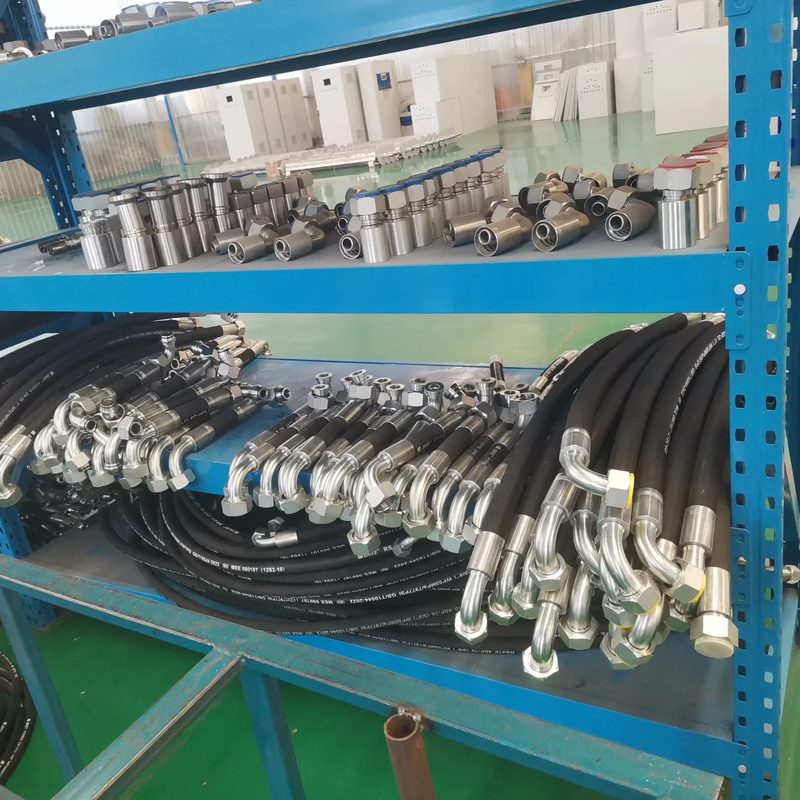 Britop factory workshop: high pressure hydraulic hoses on racks